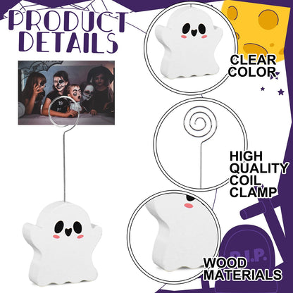 Whaline 12 Pcs Halloween Wooden Place Card Holders Ghost Pumpkin Black Cat Table Number Holder Display Stand for Party Home Office Table Setting Supplies