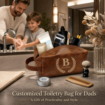 Personalized Leather Toiletry Bag For Men – Custom Dopp Kit With Name Or Initial, Travel Kit For Men, Personalized Gifts For Men, Fathers Day Birthday Anniversary, Valentines Day Graduation Gifts