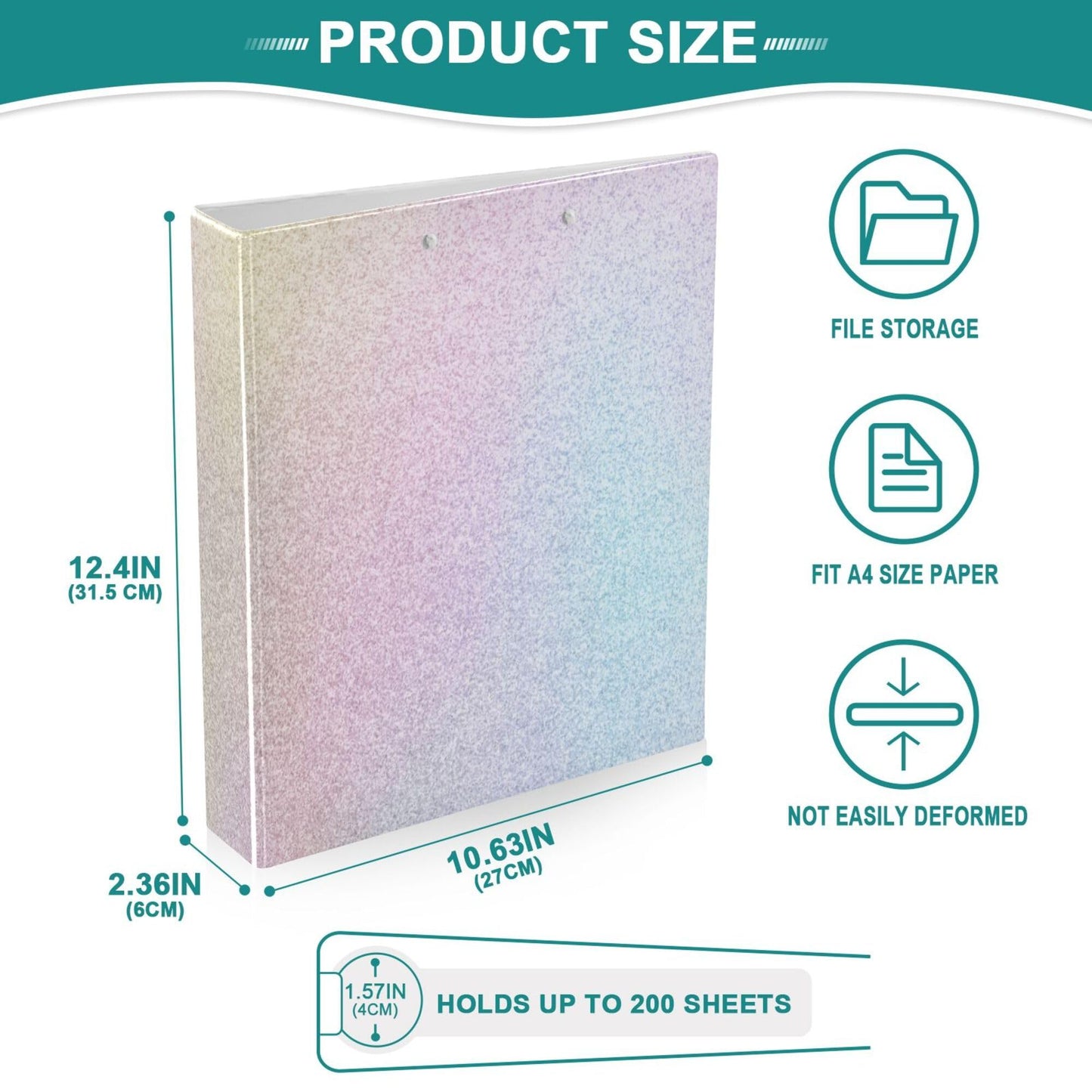 Rainbow Round Ring Binders 1.5 Inch White Pink Gold Marble Tie Dye 3 Ring Clipboard Binder for Office School Work Supplies File Folder Document 200 Sheet Capacity Easy Open