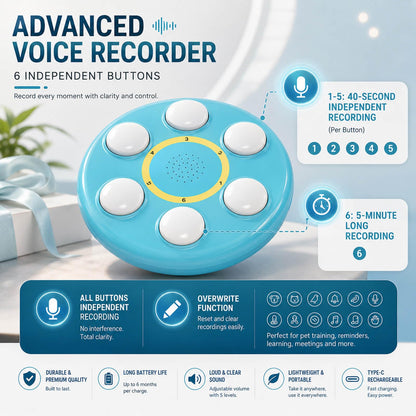 6-in-One Voice Recording Button, Dogs cat Talk& Speaking Buttons for Communication Pet Animal Training Buzzers, Classroom Fluent Answer 30 Second Record & Playback, Funny Gift for Study Office Home