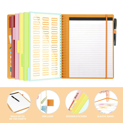 Ospelelf Clipboard with Storage for Women, Leather Padfolio Portfolio Organizer 5 Folders with 10 Pockets, Spiral Clipboard Folio with Notepad for Letter Size, Elastic Closure and Pen Loop Flowers