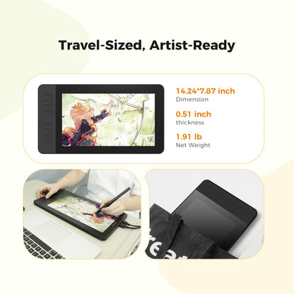 GAOMON PD1161 Drawing Tablet with Screen, Digital Art Tablet with Battery-Free Stylus, Tilt, 8 Shortcut Keys for Paint, Design, Illustration, Editing, 11.6-inch Graphics Tablet for Mac, Windows PC