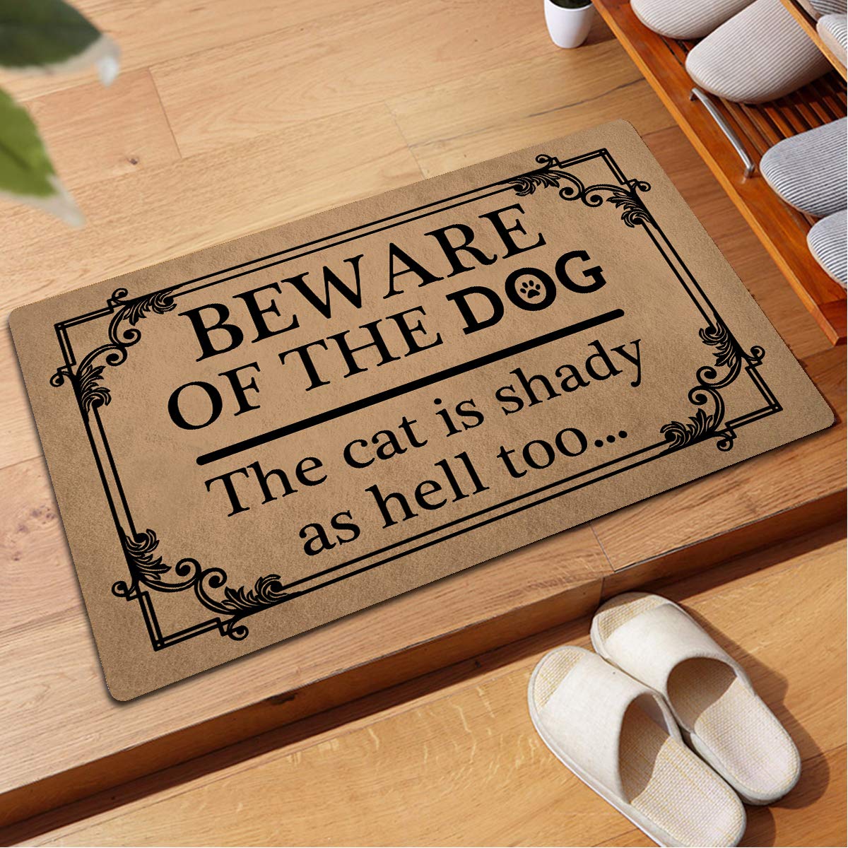 Funny Welcome Mat 30"(L) x 18"(W) Doormat for Entrance Way Indoor Mats No Slip Kitchen Rugs and Mats (Beware of the Dog The Cat Is Shady As Hell Too Funny Welcome Door Rugs Novelty Door Mat)