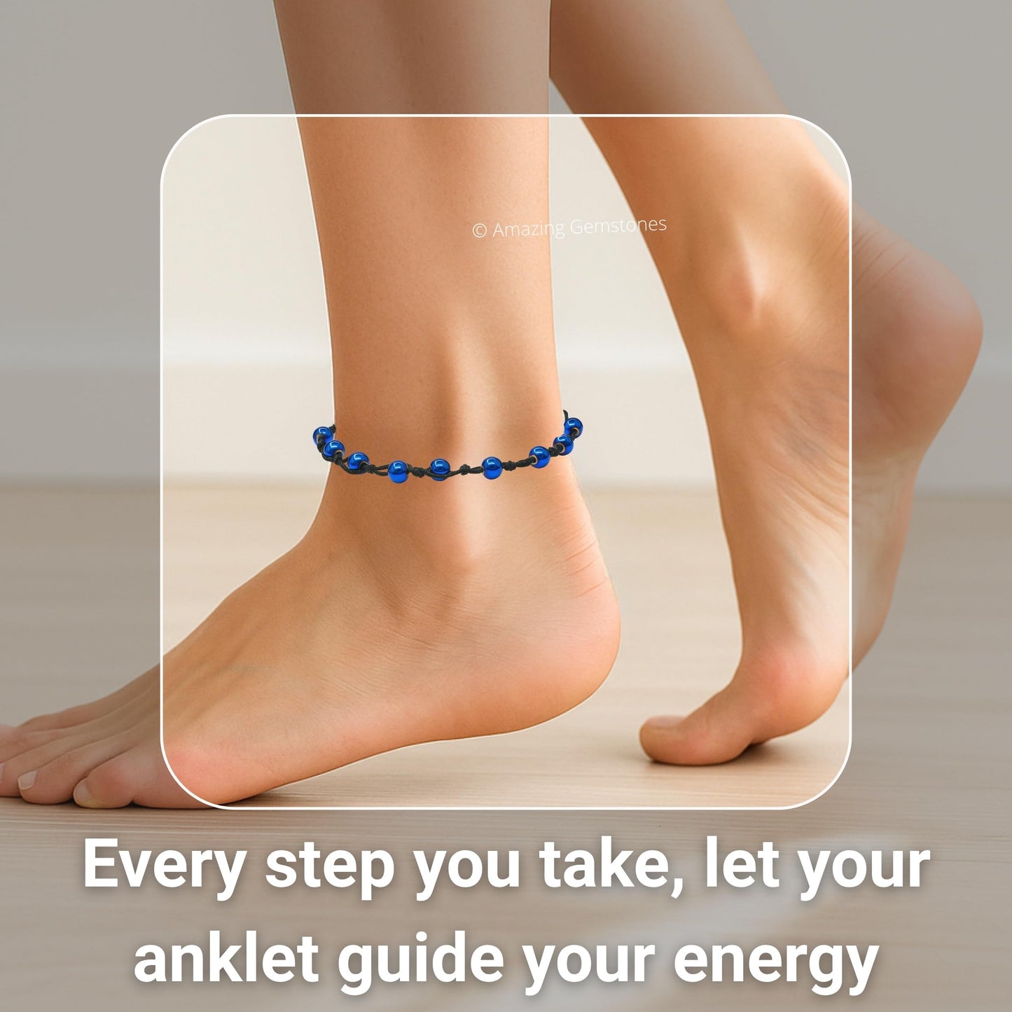 Amazing Gemstone Blue Hematite Anklet Ankle Bracelets for Women - Waterproof Beaded Healing Crystal Anklets, Plus Size Chakra Gemstone Bead Anklet (Stretchy Adjustable - Hand Knotted)