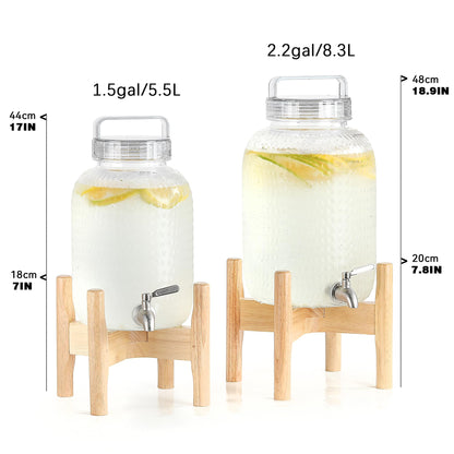 EGGKITPO 2 Pack 1.5 Gallon Drink Dispensers for Parties Hosting Wedding Beverage Dispenser with Wood Stand and Spigot, BPA-Free Polycarbonate Lemonade Container for Halloween Home Buffet Iced Tea