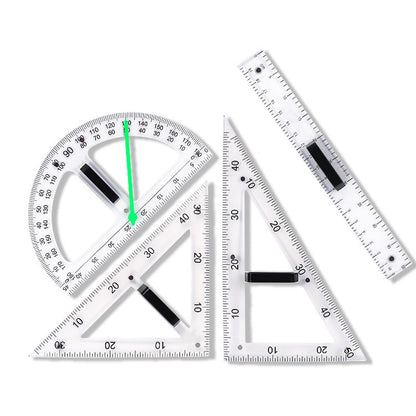 Magnetic Geometry Tool, Protractor, Triangle Rulers Easy Attachment Blackboard Measurement Kit, Teacher Board Protractor Multi-Purpose Kit Large (Transparent-4pc)