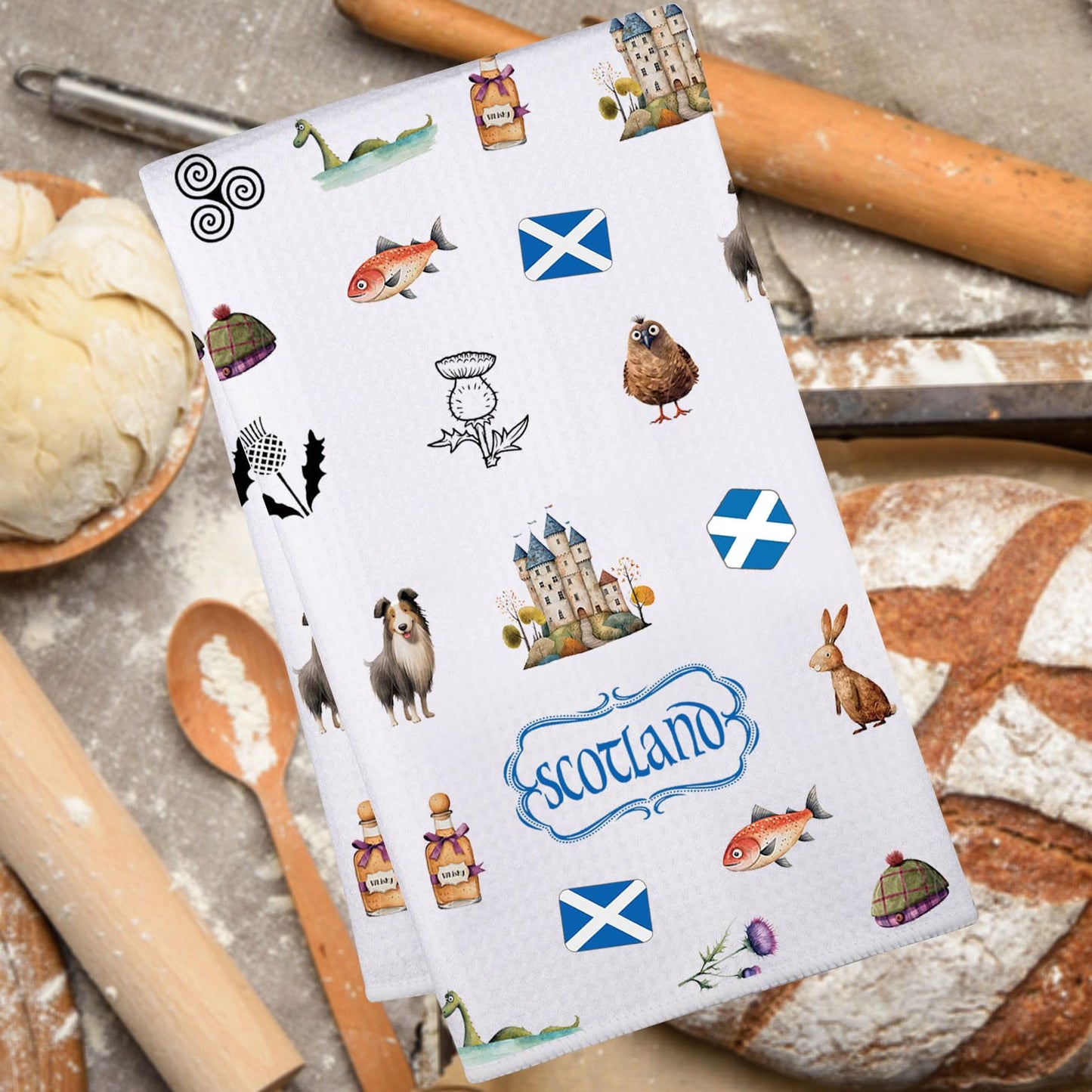 JNIAP Scottish Kitchen Towel - Scottish Thistle Pattern, Highlander Gifts (Scotland)