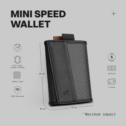 The Frenchie Co. - Speed Wallet Mini - Ultra-Slim RFID Card Holder - Minimalist Front Pocket Wallet for Men & Women - Carbon Fiber & Full-Grain Italian Leather