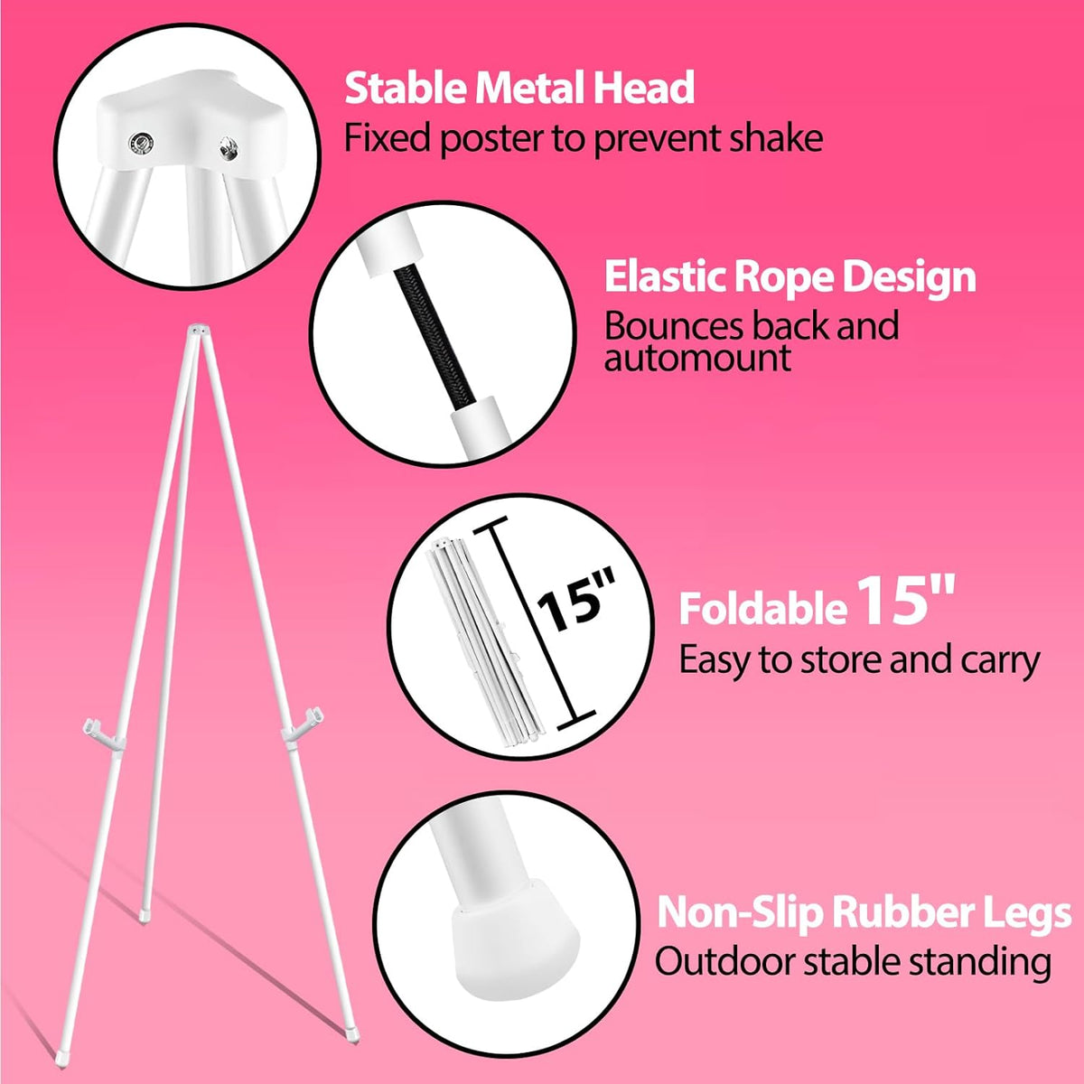 63" White Easel Stand for Wedding Sign Poster Display Easel Folding Art Easel for Floor Adjustable Metal Easel Instant Tripod Easel for Display Painting Wedding Shower Sign Easel, 1Pack