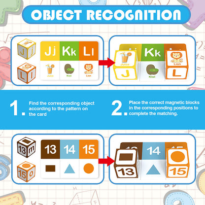 ElapseGlow Magnetic Alphabet Blocks for Toddlers 1-3, 26 PCS ABC & Number Stacking Blocks with 9 Learning Cards, Educational Montessori STEM Toys for Kids Ages 3+ ，MontessoriToys for Boys Girls Gifts