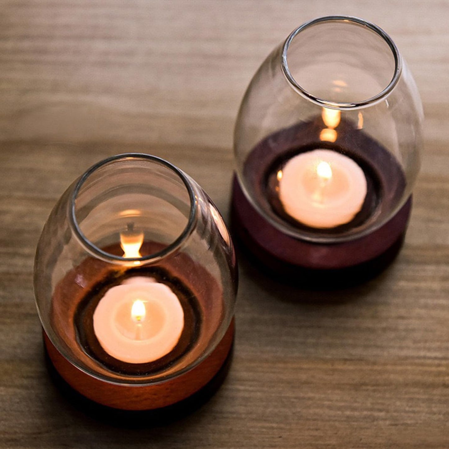 COMZPLIFE Hurricane Candle Holder, Clear Glass Votive Candle Holders, Tealight Holder Stand with Wooden Tray for Mantel Fireplace Coffee Dining Table Decor