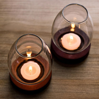 COMZPLIFE Hurricane Candle Holder, Clear Glass Votive Candle Holders, Tealight Holder Stand with Wooden Tray for Mantel Fireplace Coffee Dining Table Decor