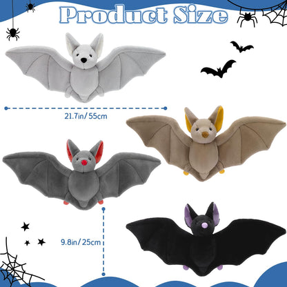 Tezituor 4 Pcs Large Bat Stuffed Animals Set, 22 Inch Realistic Big Stuffed Bat Plush Grow in the Dark for Party Decoration, Cute Bat Plush Bulk for Boys Girls