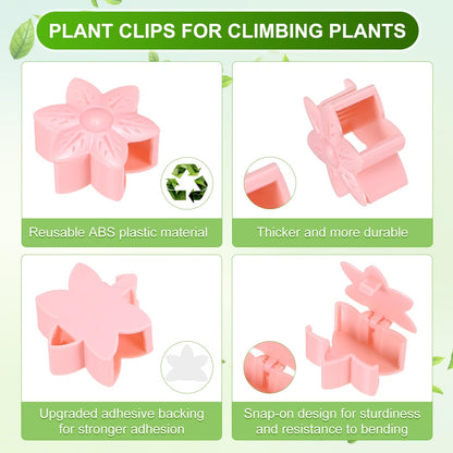 M METERXITY 100 Pack Plant Wall Clips, Self-Adhesive Plant Climbing Wall Clips Fixer with Acrylic Adhesive Sticker for Vine Support/Indoor/Outdoor Decor [Plum Blossom-Pink]