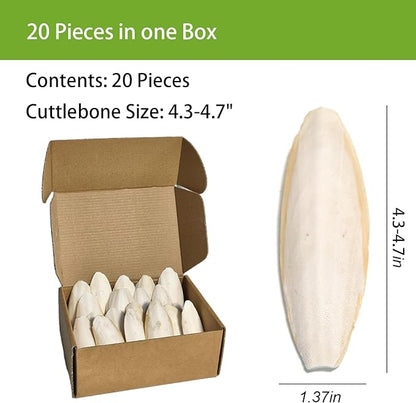 4.3"-4.7" Cuttlebone for Birds,Parakeets Cuddle Bone Beak Trimming,Premium Calcium Natural Cuttlefish Bone for Parrot,Cockatiel,Budgie,Tortoise, Snails,Reptiles,20 Pcs