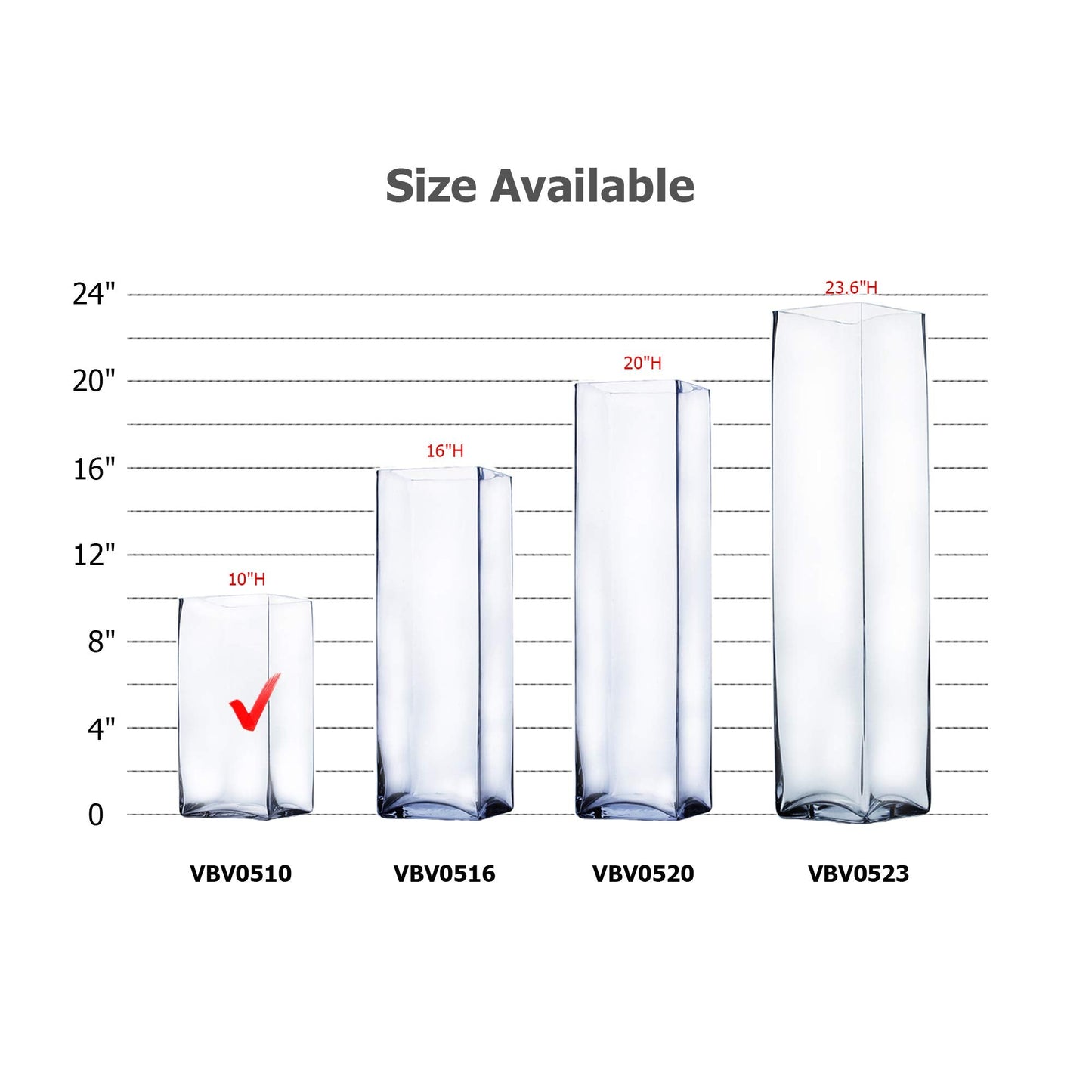 WGV Tall Square Vase Glass Block, Length 5", Height 10", Clear Large Floral Plant Container, Fish Tank, Planter Terrarium for Wedding Party Event, Home Office Decor, 1 Piece