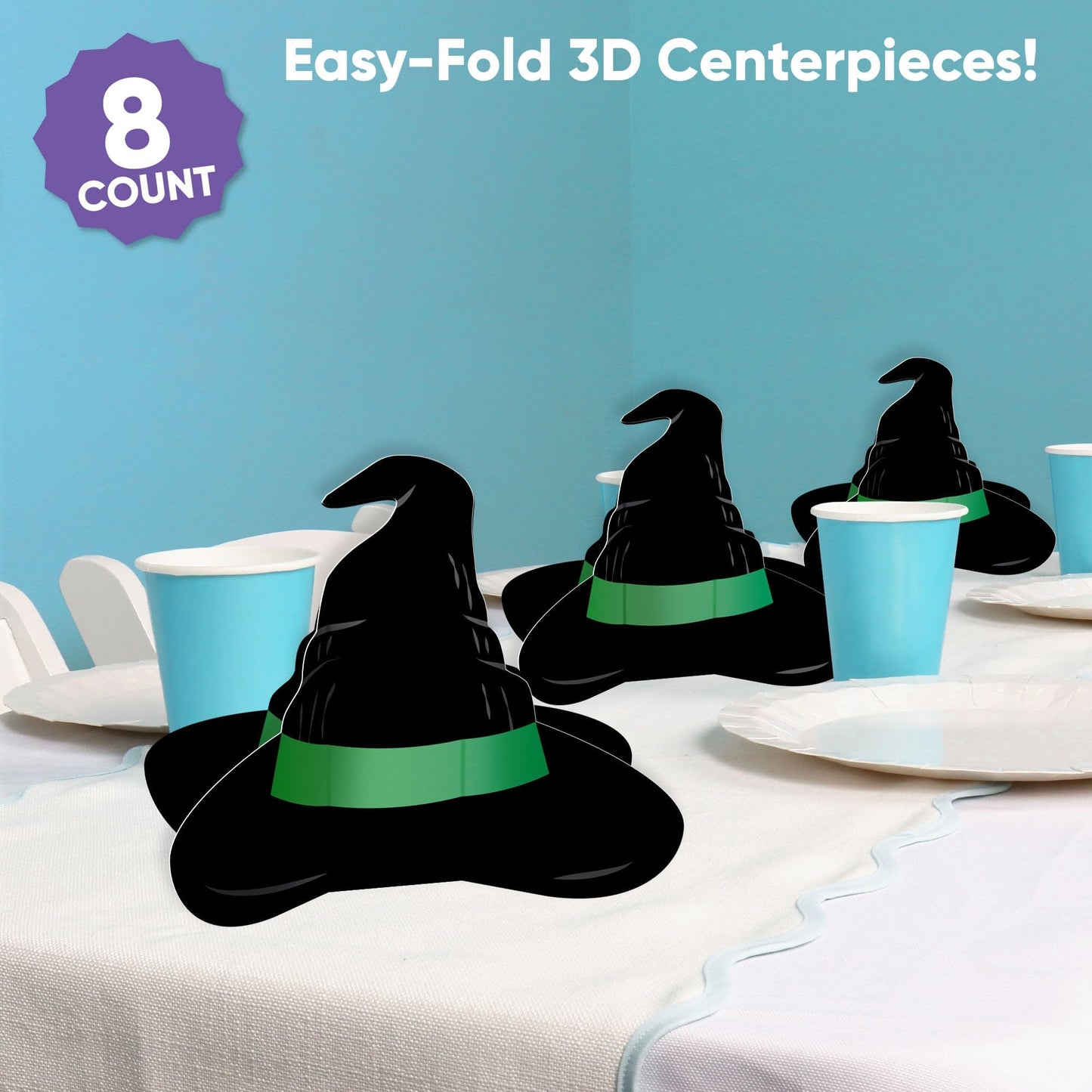 Big Dot of Happiness 3D Witch Centerpiece Table Decorations, Freestanding Good Pink and Green Birthday Decor, Witch Halloween Party Centerpieces - 8 Count