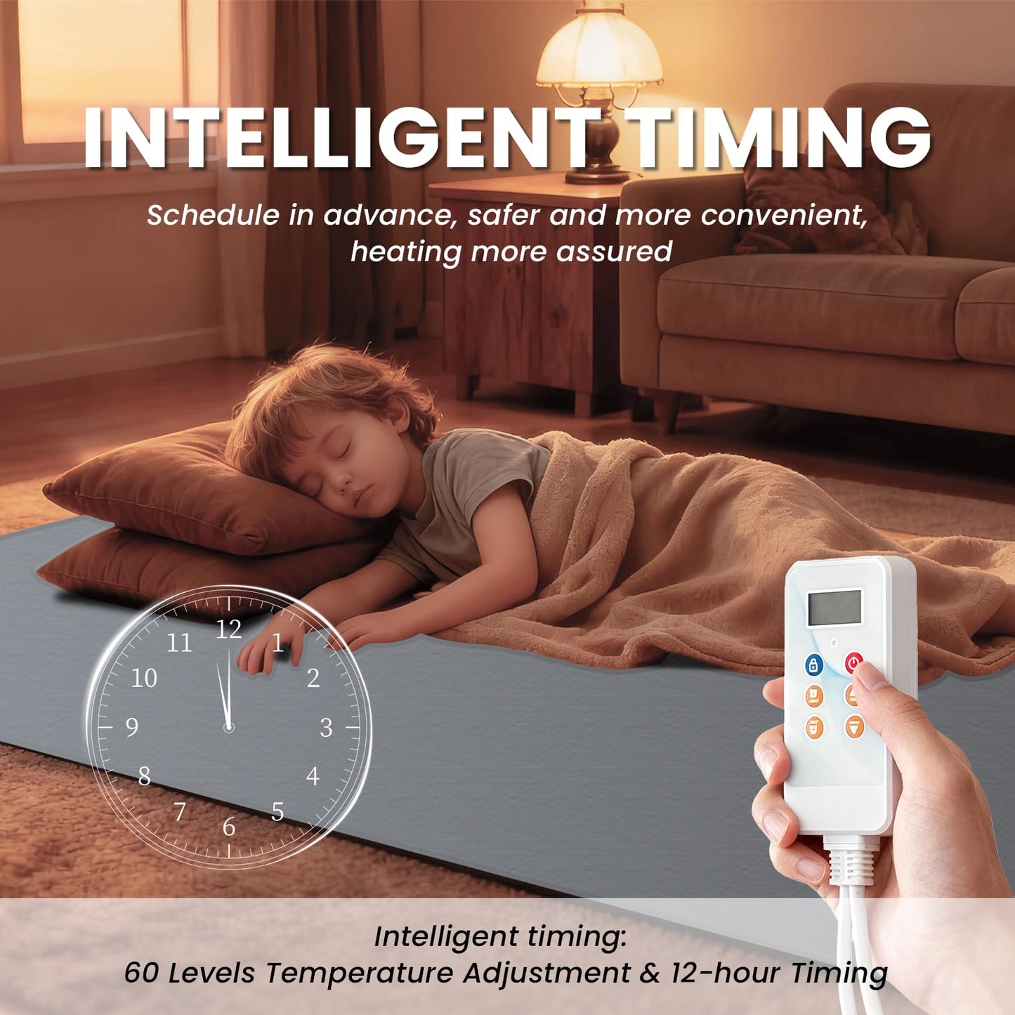 YIRCELOM Heated Floor Mats Under Desk, Heated Foot Warmer with Adjustable Temperature 12 Hour Timer, Electric Heated Area Rug, Radiant Floor Heater, for Yoga (55x79inch/140x200cm)