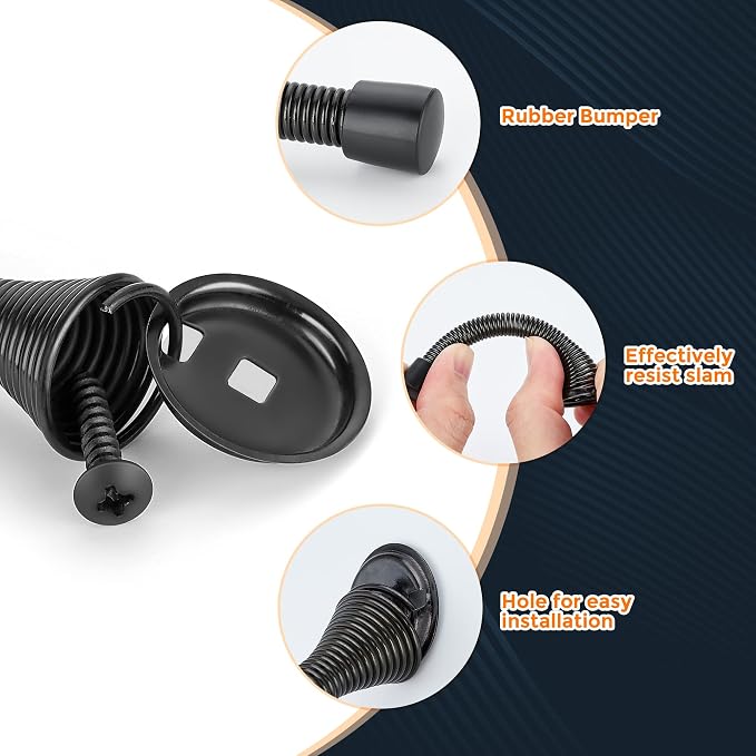 Ravinte Door Stoppers, 6 Pack Black Spring Door Stops with Rubber Bumper, Door Stoppers for Bottom of Door