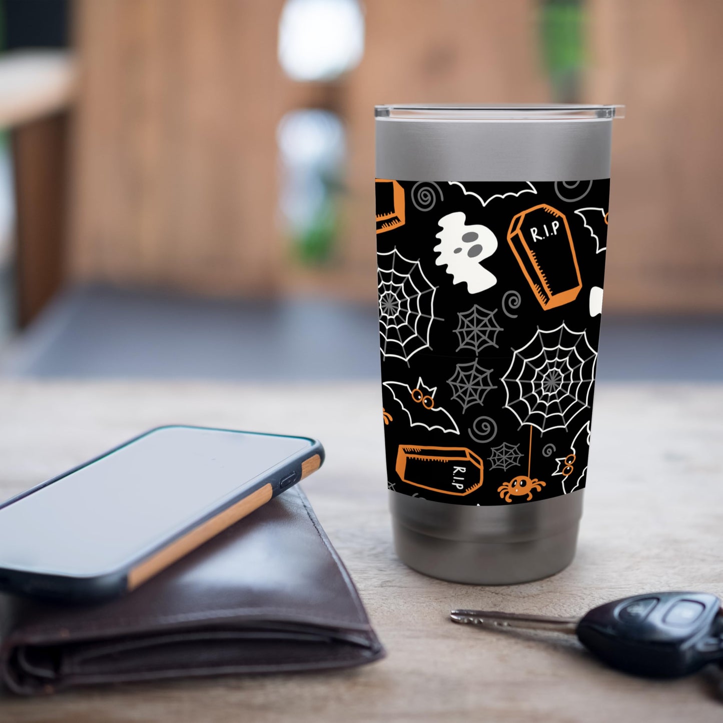 Ghost Spider Web Black Halloween Travel Cup Bottle Spooky Stainless Steel Insulated Tumbler