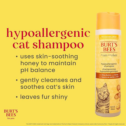 BURT'S BEES FOR PETS Hypoallergenic Cat Shampoo with Shea Butter and Honey, Gentle Formula for Indoor Cats with Dry or Sensitive Skin, pH Balanced, Fragrance-Free, 10 Fl Oz - 2 Pack