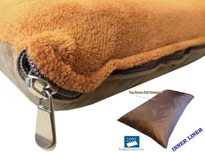 Durable Comfort Micro-Cushion Memory Foam Pet Dog Pillow Bed Waterproof Liner + External Cover for S,M,L Dogs- Complete Set (Sudan Brown Coral Fleece, 48''x29'')
