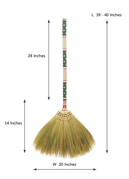 Thai Vintage Retro Grass Broom Stick, Asian Straw for Wedding Jumping, Witch, House, Long With Solid Wood Handle - Primitive Sweeping Dirt Dust Garbage