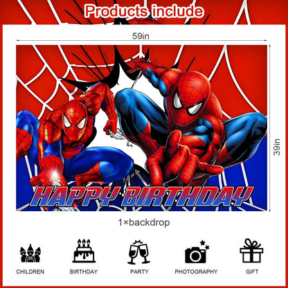 Spider Web Birthday Decorations Include Latex Balloon,Cupcake Topper, Happy Birthday Balloons,Backdrop Set for Boys Kids Cartoon Party Supplies