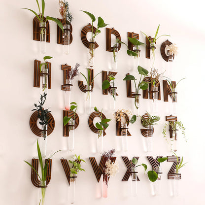 Win Letter Wall Propagation Planters Test Tubes Wall Decor for Hanging Plants Clear Water Plant Vase Brown Wood Upletter Alphabet Functional Art Boho Set of 3