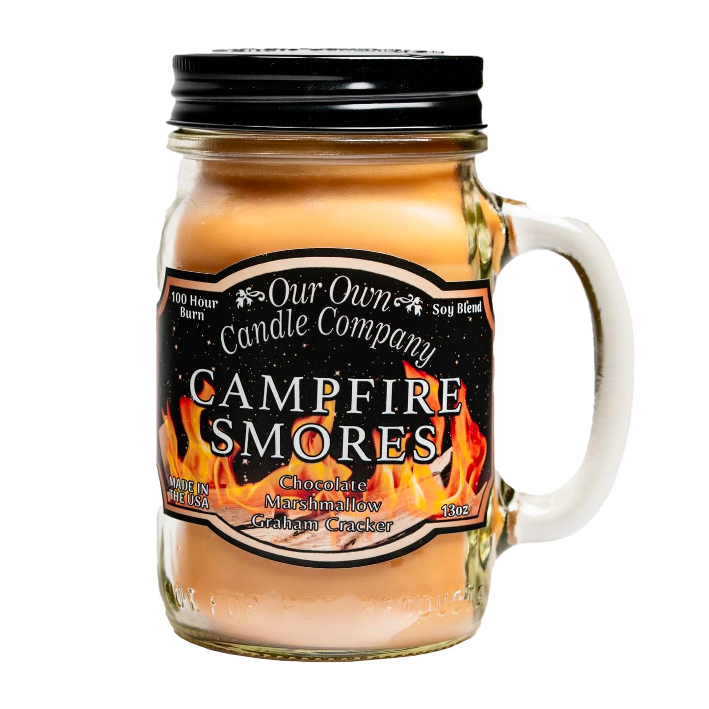Our Own Candle Company Campfire S’Mores Scented Candle, Mason Jar, 13oz, Long Lasting 100 Hour Burn, Fall & Holiday Gift