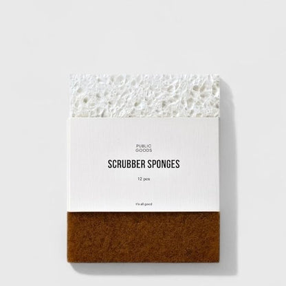 Public Goods Scrubber Sponge | Cleaning & Scrubbing Sponges for Dishes & Kitchen Sink | Natural, Plant-Based Sponges | Pack of 12