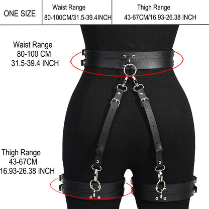 Women's Punk Gothic Leather Thigh Harness & Garter Belt Set-Adjustable Waist Cincher with Anti-Slip Leg Garter Straps for Cosplay,Nightclub Party Outfits and Body Chain Fashion Accessories