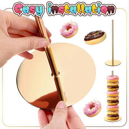 Otoolling 2 Pcs Metal Donut Display Stand Tower Bagel Holder Cake Stand Dessert Table Doughnut Holder Display Tower for Birthday Wedding Party and Donut Themed Party Decorations (Gold)