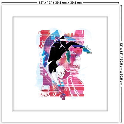 Trends International Gallery Pops Spider-Man: Across the Spider-Verse - Spider-Gwen Glitch Wall Art Wall Poster, 12.00" x 12.00", White Frame Version