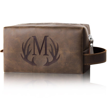 Aganmi Mens Toiletry Bag Personalized Easter Fathers Day Birthday Gifts for Men Him Initial PU Leather Waterproof Shaving Bag for Toiletries Accessories Travel Essential for Dad Husband Boyfriend (M)