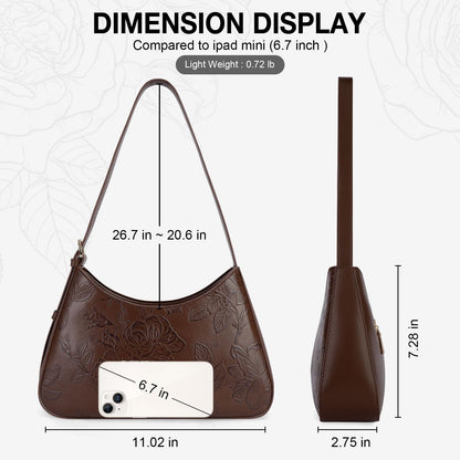 VIMUTI Shoulder Bag for Women Embossed Design Purse for Women Clutch Hobo Handbags Crescent Bag with Adjustable Strap (07-Coffee)