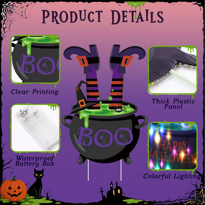 RattanView 3 Pcs Halloween Lighted Witch Legs with Stakes Yard Signs 15.8 x 9.8'' Scary Witch Feet with Lights Halloween Decorations Outdoor for Lawn Garden Yard Haunted House