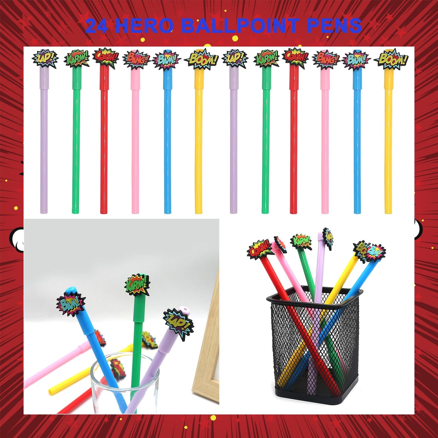 APZ 196 Pcs Hero Party Supplies Favors Include 24 Pack Spiral Notepads Ballpoint Pens Name Sticker Bags 100 Pcs Stickers for Party Birthday Goodie Bag Stuffers Teacher Classroom Rewards Supplies