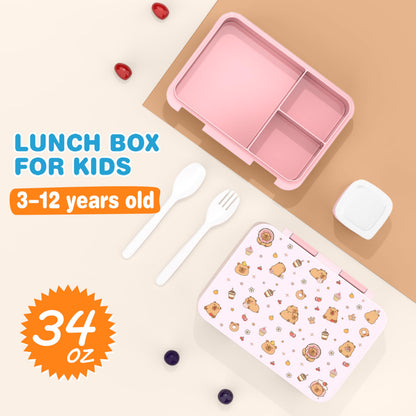 Similove Backpack for Girls with Bento Box - 4PCS Girls Backpack for Kindergarten Elementary Middle High School Travel - 34oz Leakproof Lunch Containers Kids Backpacks Back to School Gift (Pink)