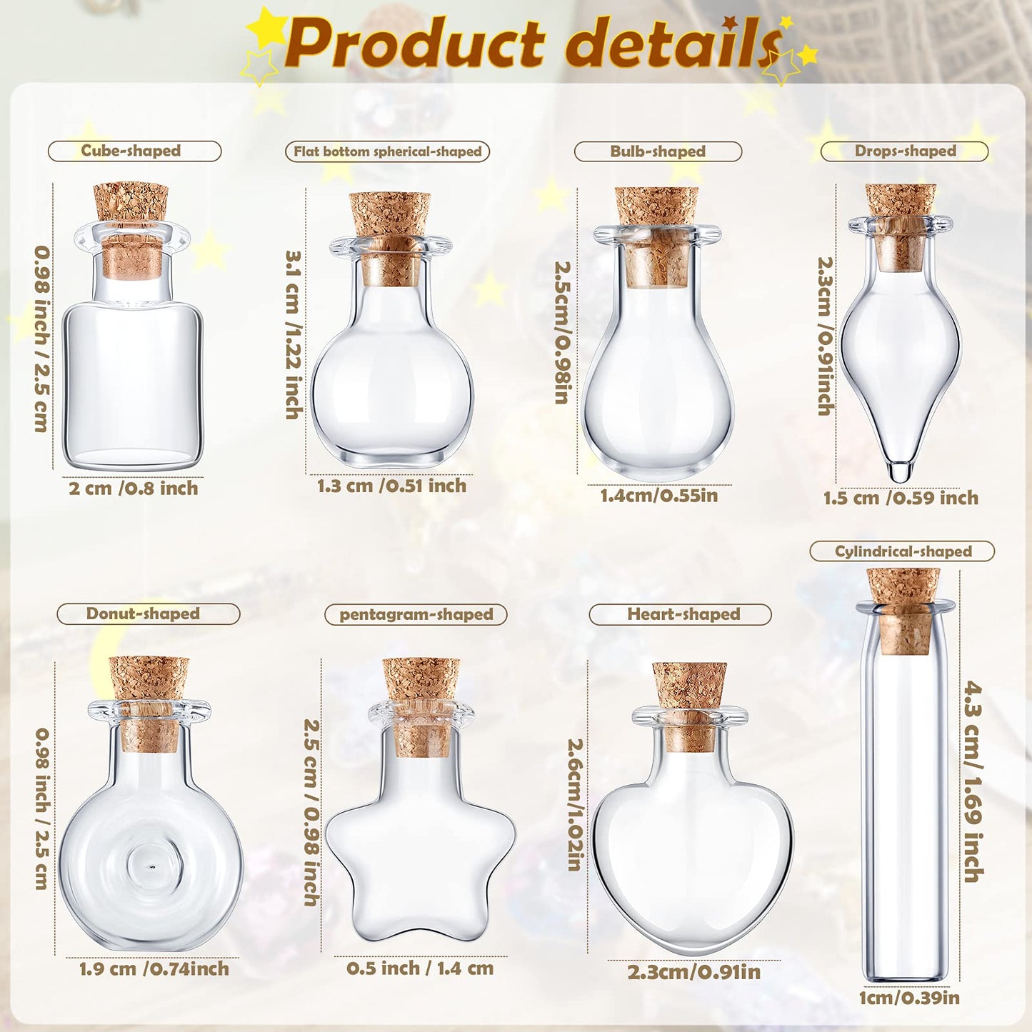 Geiserailie 80 Pieces Tiny Glass Bottles Spell Jars with Cork Stoppers Small Mini Wishing Potion Bottles Witchcraft Supplies for Winter Wedding Party Decor Drifting DIY Crafts Project(Classic Style)