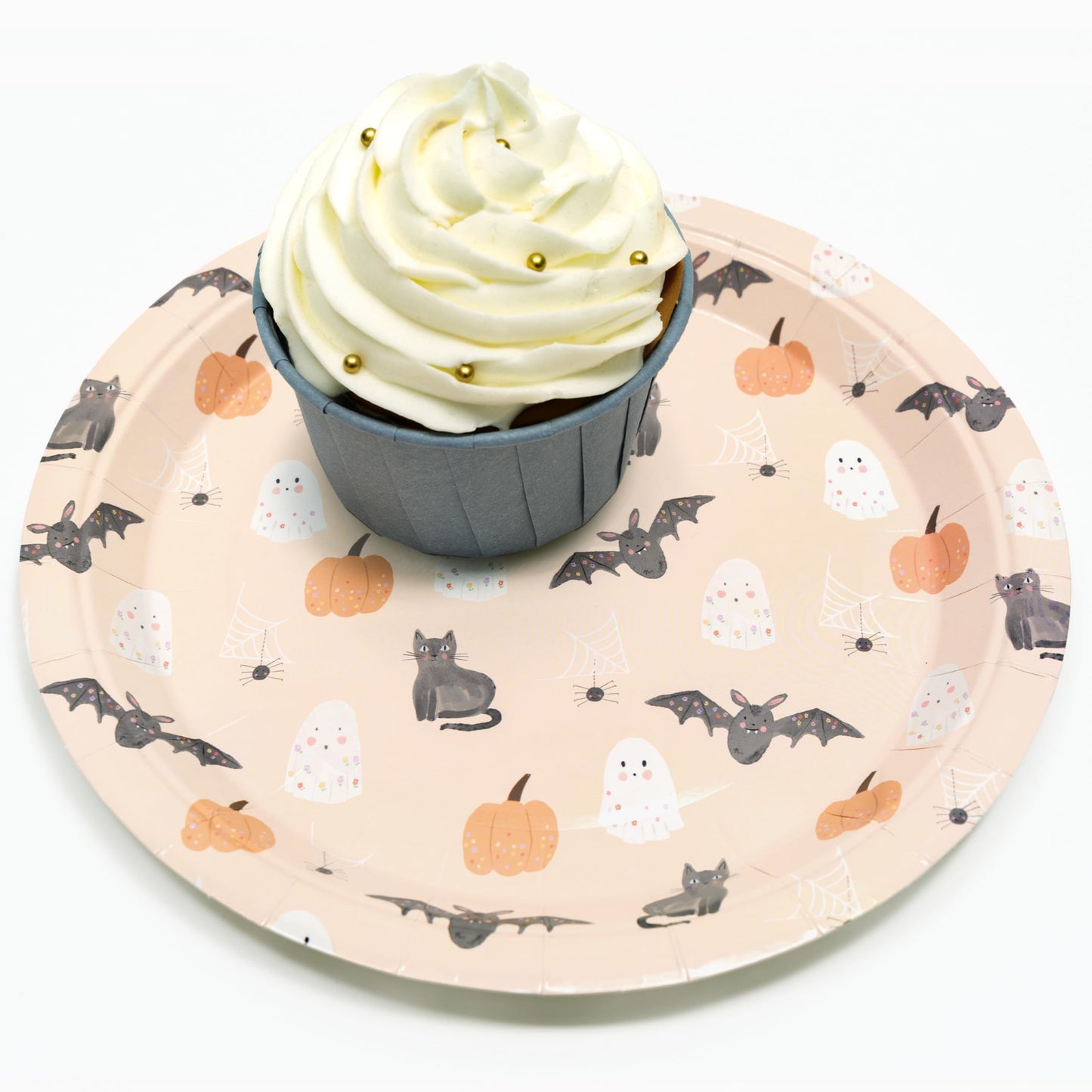 Cheerland Summer ween Paper Plates Disposable Cute Pumpkin Bat Ghost Party Plates for Pastel Halloween Decoration Kids Birthday Baby Shower and Spooky Summerween Party Decorations 7 Inch Pack of 24