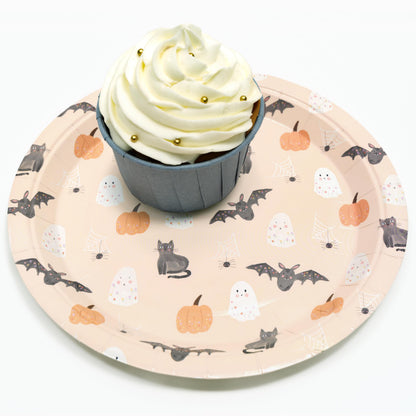 Cheerland Summer ween Paper Plates Disposable Cute Pumpkin Bat Ghost Party Plates for Pastel Halloween Decoration Kids Birthday Baby Shower and Spooky Summerween Party Decorations 7 Inch Pack of 24