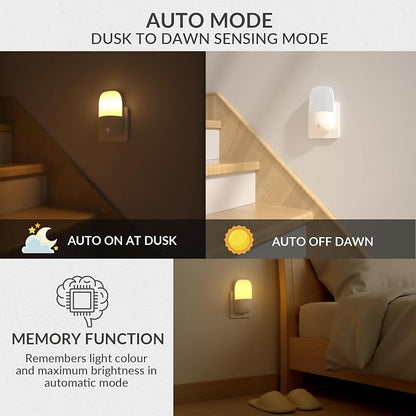 Klarlight 670nm Red Night Light for Sleep Therapy, Warm White Nightlight, Dusk to Dawn Sensor, LED Dimmable Night Lights Plug into Wall for Baby Kids Adults Bedroom, Hallway, Bathroom, 0.5W(2 Pack)