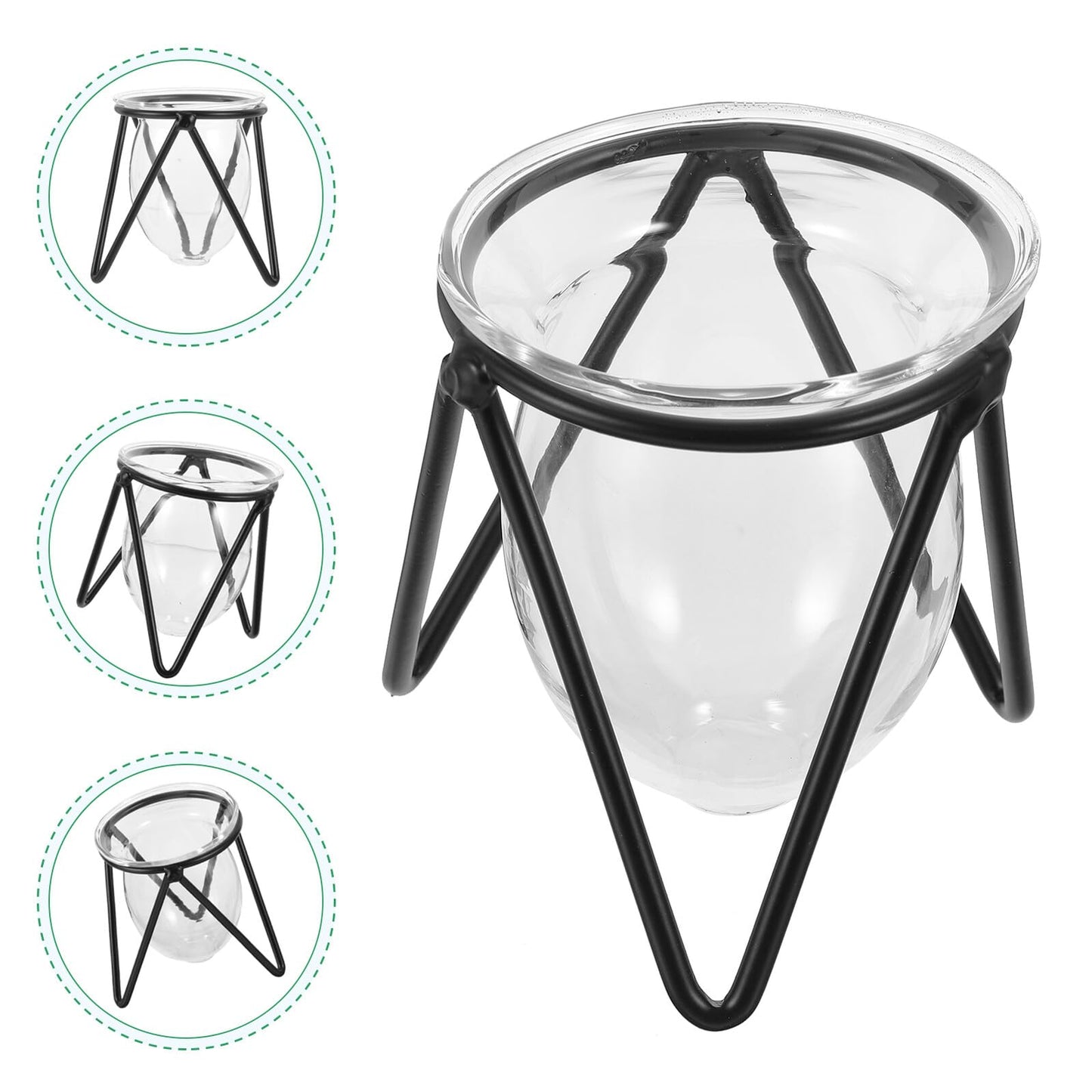 NUOBESTY 6pcs Small Iron Art Flower Stands with Hydroponic Glass Vases for Desktop Plant Decoration and Office Home Hydroponic Terrarium Display