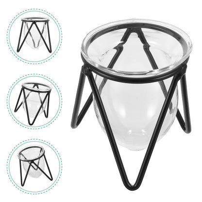 NUOBESTY 6pcs Small Iron Art Flower Stands with Hydroponic Glass Vases for Desktop Plant Decoration and Office Home Hydroponic Terrarium Display