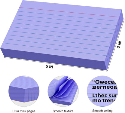 250 Count Index Cards 3x5 Inch 180gsm, Heavy Weight Purple Color Flash Card (50 Sheets Each), Note Taking for Students, Teachers, Professionals, Study Note Cards for Office Home School