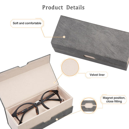 LifeArt Eyeglass Case Hard Shell, Two Pairs of Glasses Can Be Placed, Fashionable and Portable PU Leather(Grey)