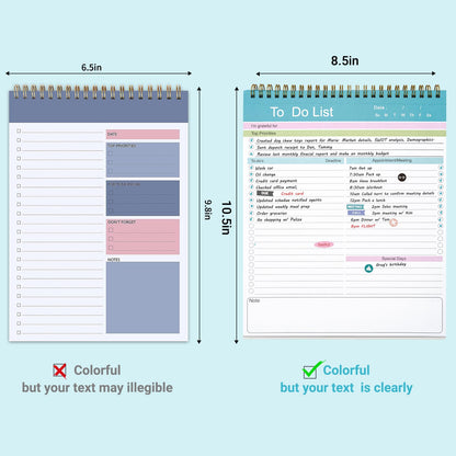 To Do List Notepad, Spiral Bound Undated Daily Planner, 52 Sheets 8.5" X 10.5" Tear Off Task Planning Pad with Checklist, For Work Office Home, 2Pack