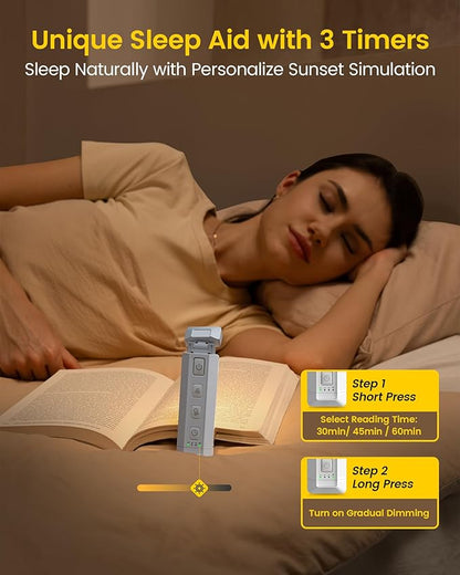 Glocusent Extendable Book Lights for Reading at Night, 5 Enhanced Brightness & 3 Colors with Sleep Aid & Timers, Clip on USB Rechargeable Reading Light for Books in Bed, Ideal Book Lovers Gifts