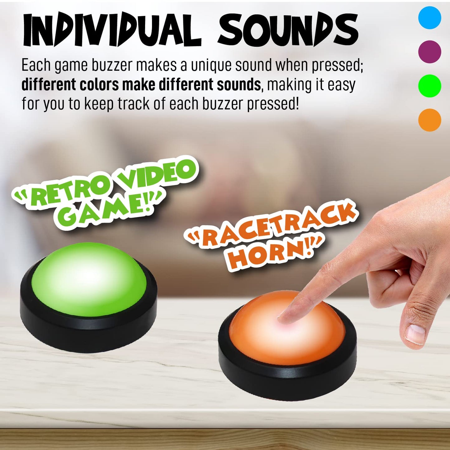 Teacher's Choice 4 Pack Light Up Game Buzzers with Unique Loud Sounds for Each Buzzer | Great for Trivia Games, Family Feud, Jeopardy, Competition, Spelling Bees and More